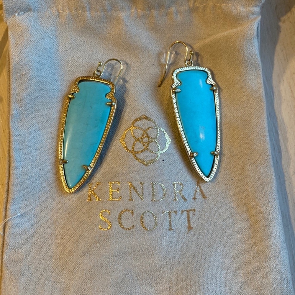 Kendra Scott Sky Earrings In turquoise set in gold - Picture 4 of 4